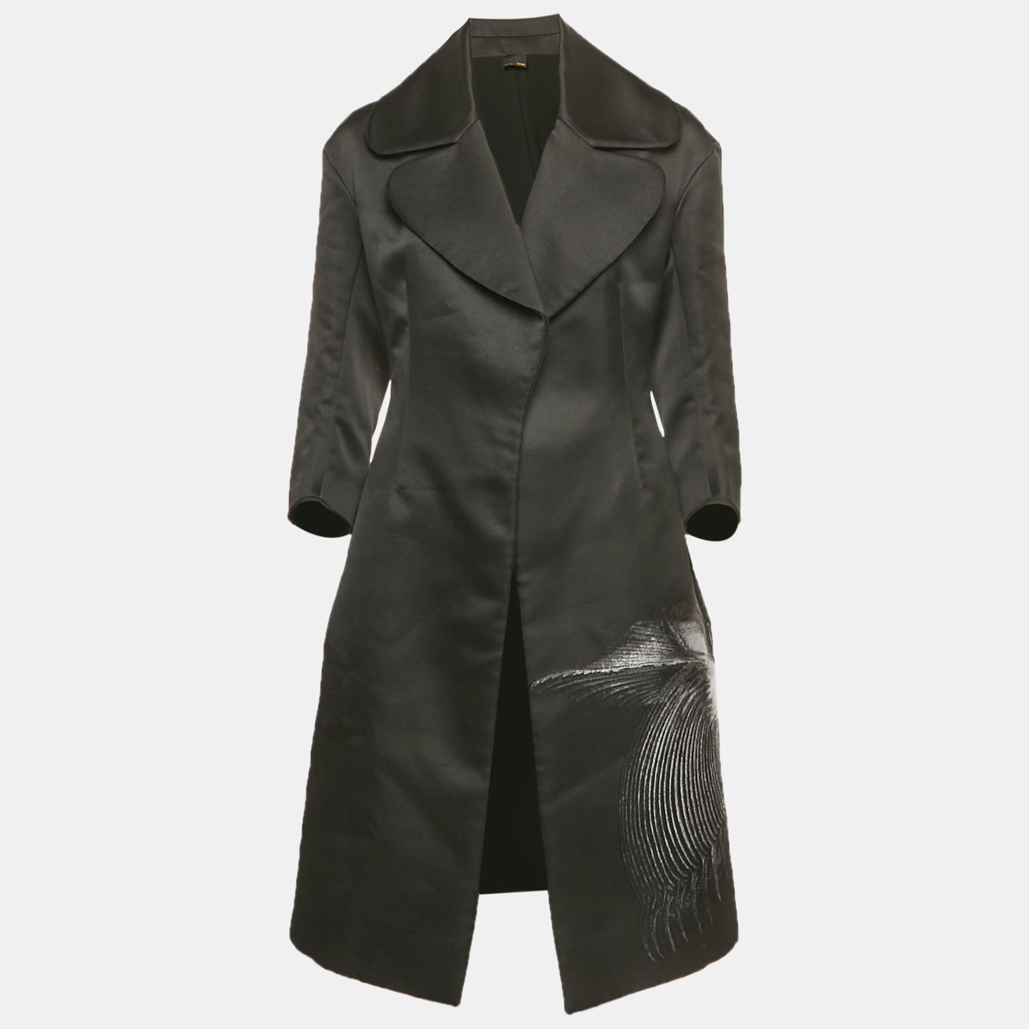 

Fendi Black Floral Patterned Wool Blend Open Front Coat S