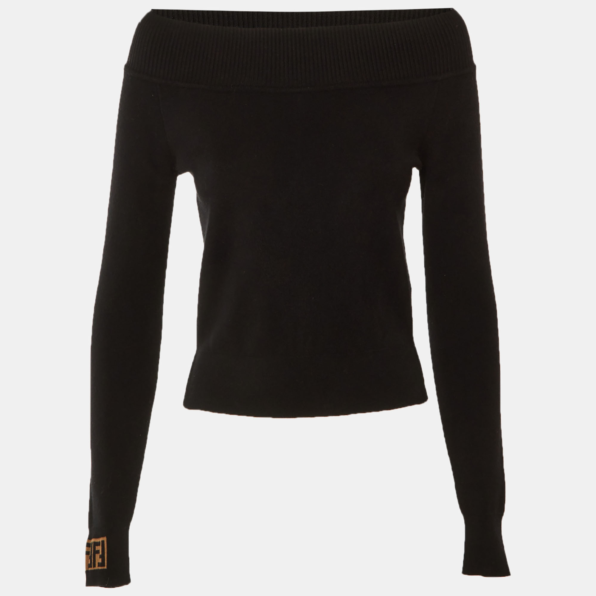 

Fendi Black Knit Zucca Detail Off Shoulder Sweater S