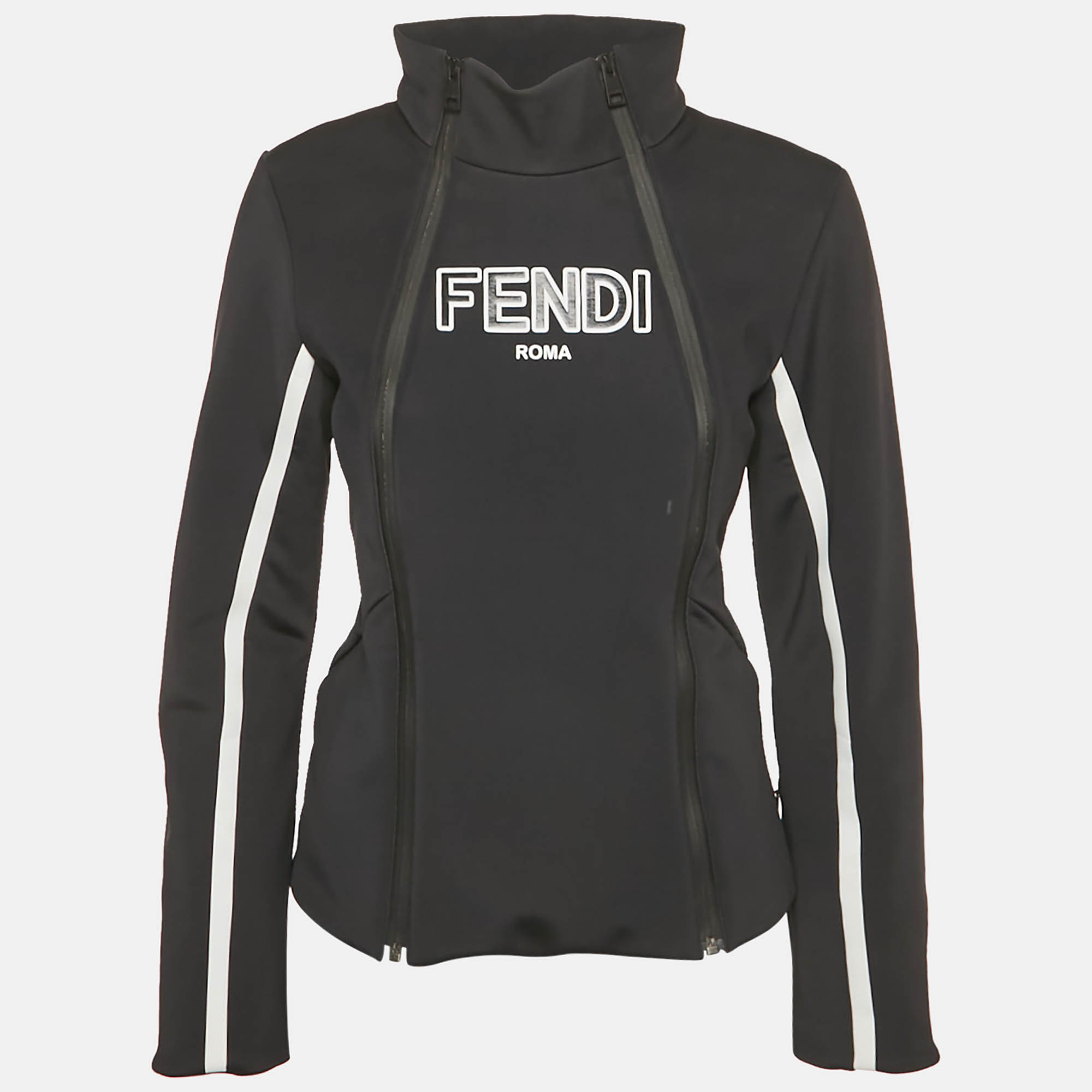 Pre-owned Fendi Black Logo Print Technical Jersey Ski Jacket S