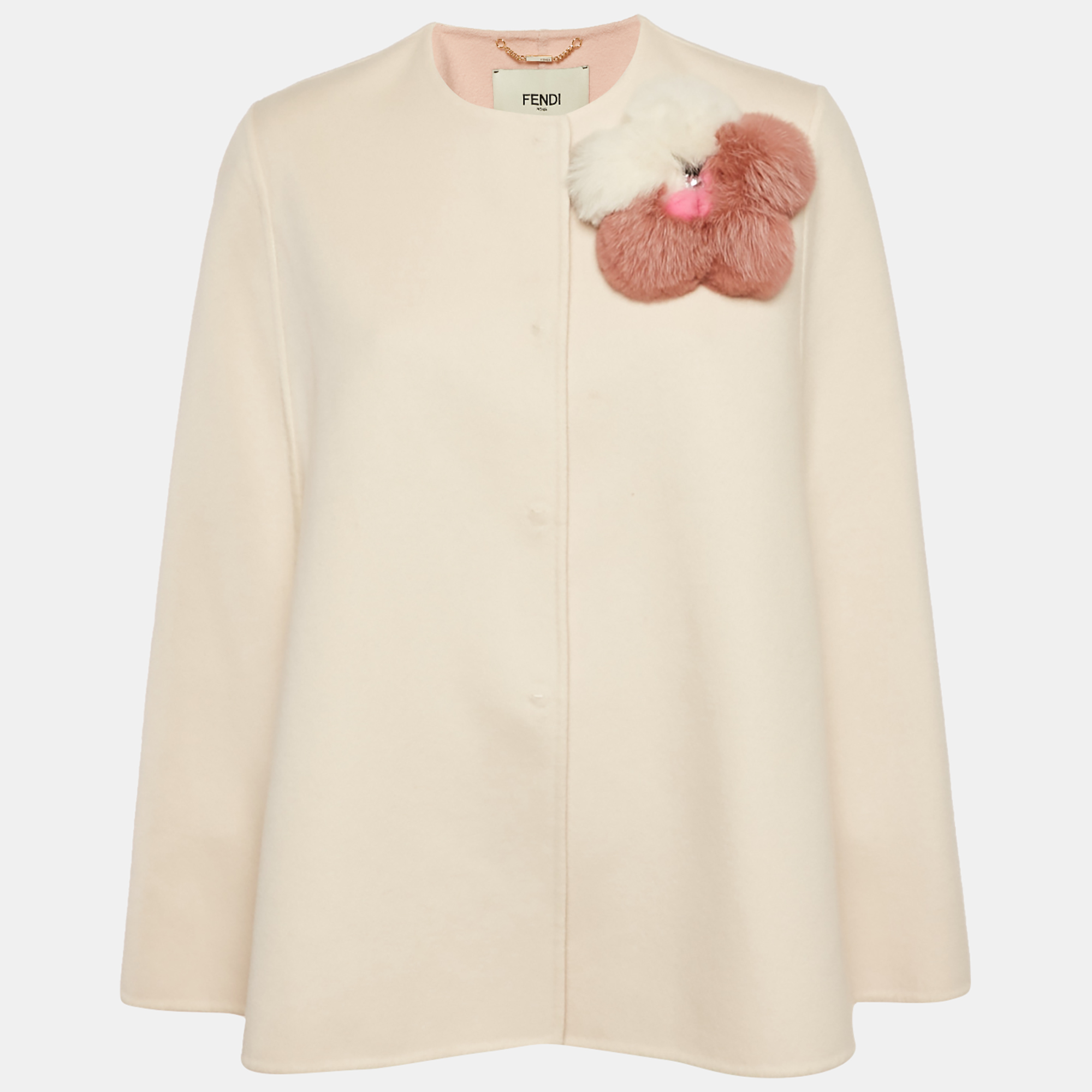 

Fendi Light Pink Wool & Fur Trim Cape M