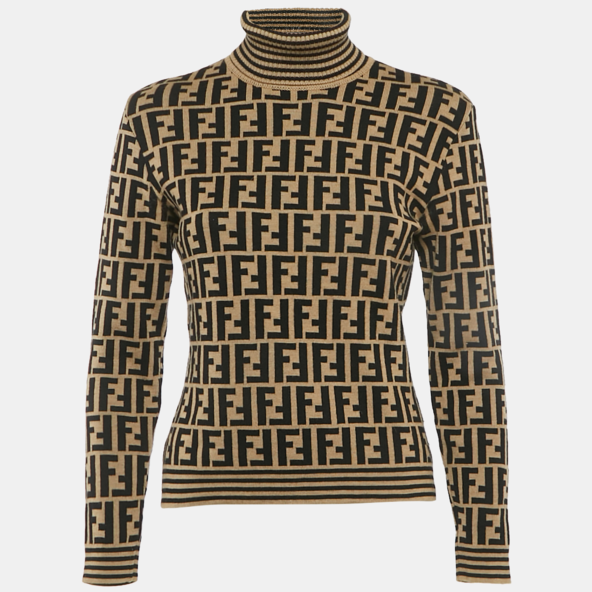 

Fendi Vintage Brown Zucca Wool Knit Turtle Neck Pullover M