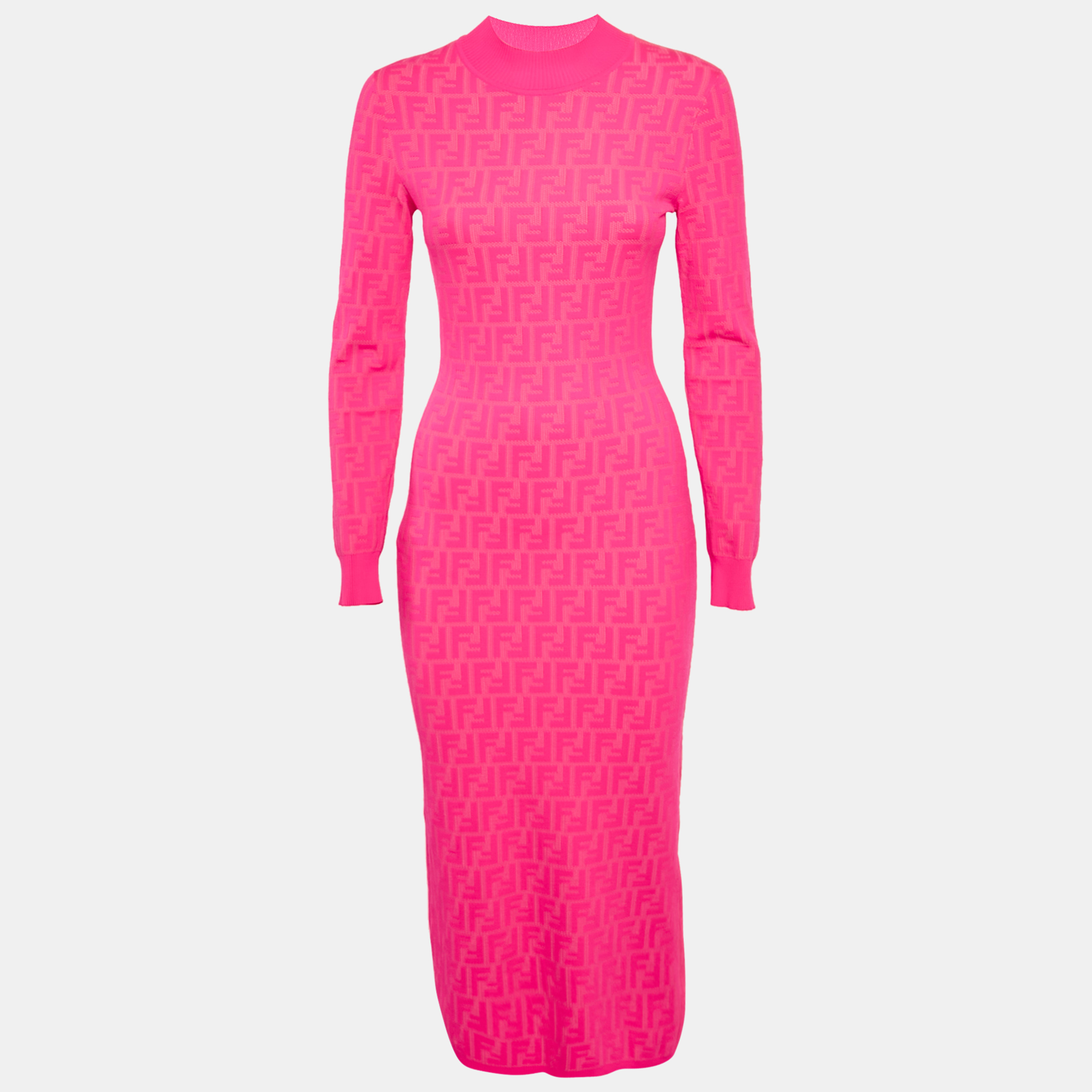 

Fendi Fluorescent Pink FF Stretch Knit Bodycon Dress S