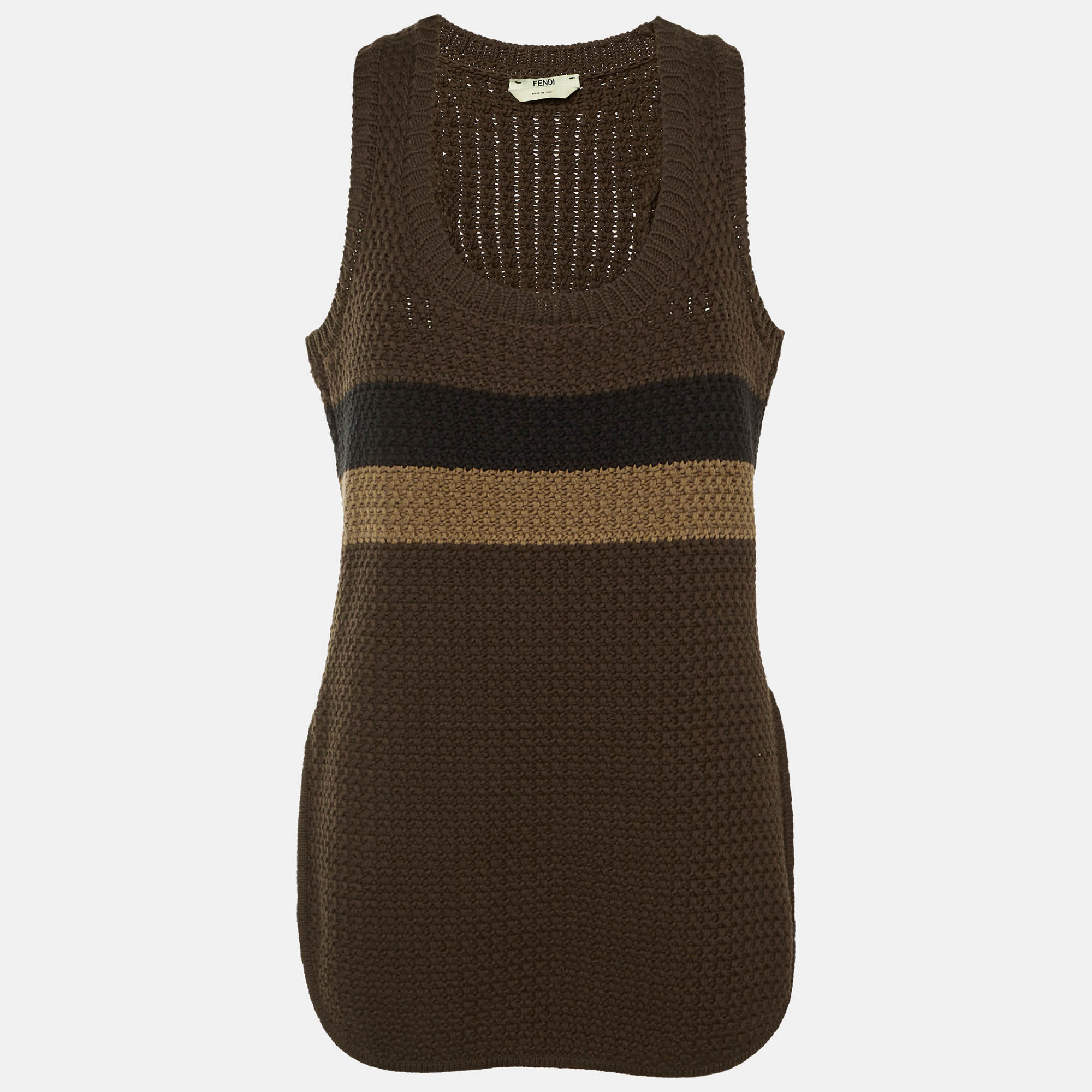 Pre-owned Fendi Brown Cotton Knit Sleeveless Pullover M