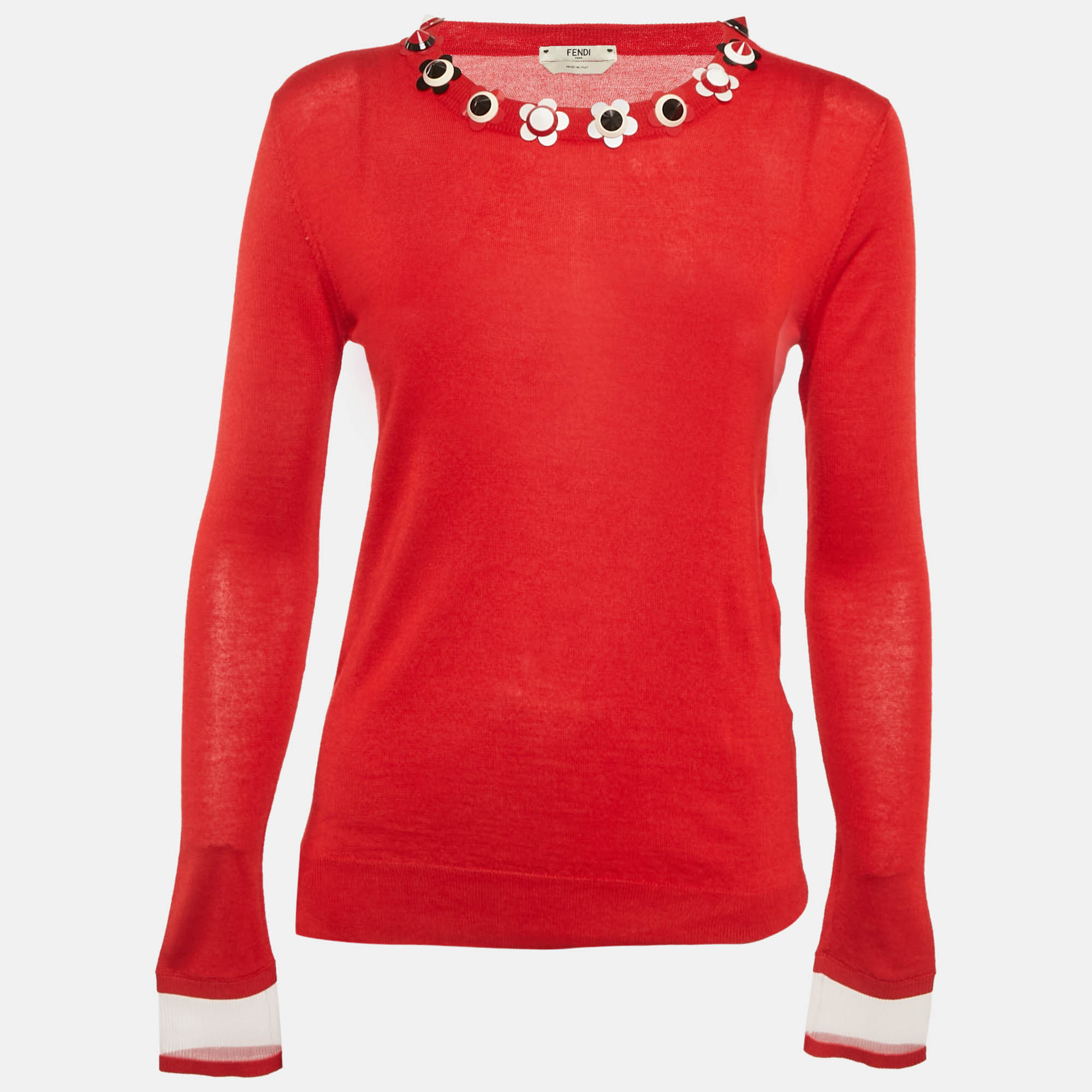 

Fendi Red Cashmere Neck Embellished Jumper S