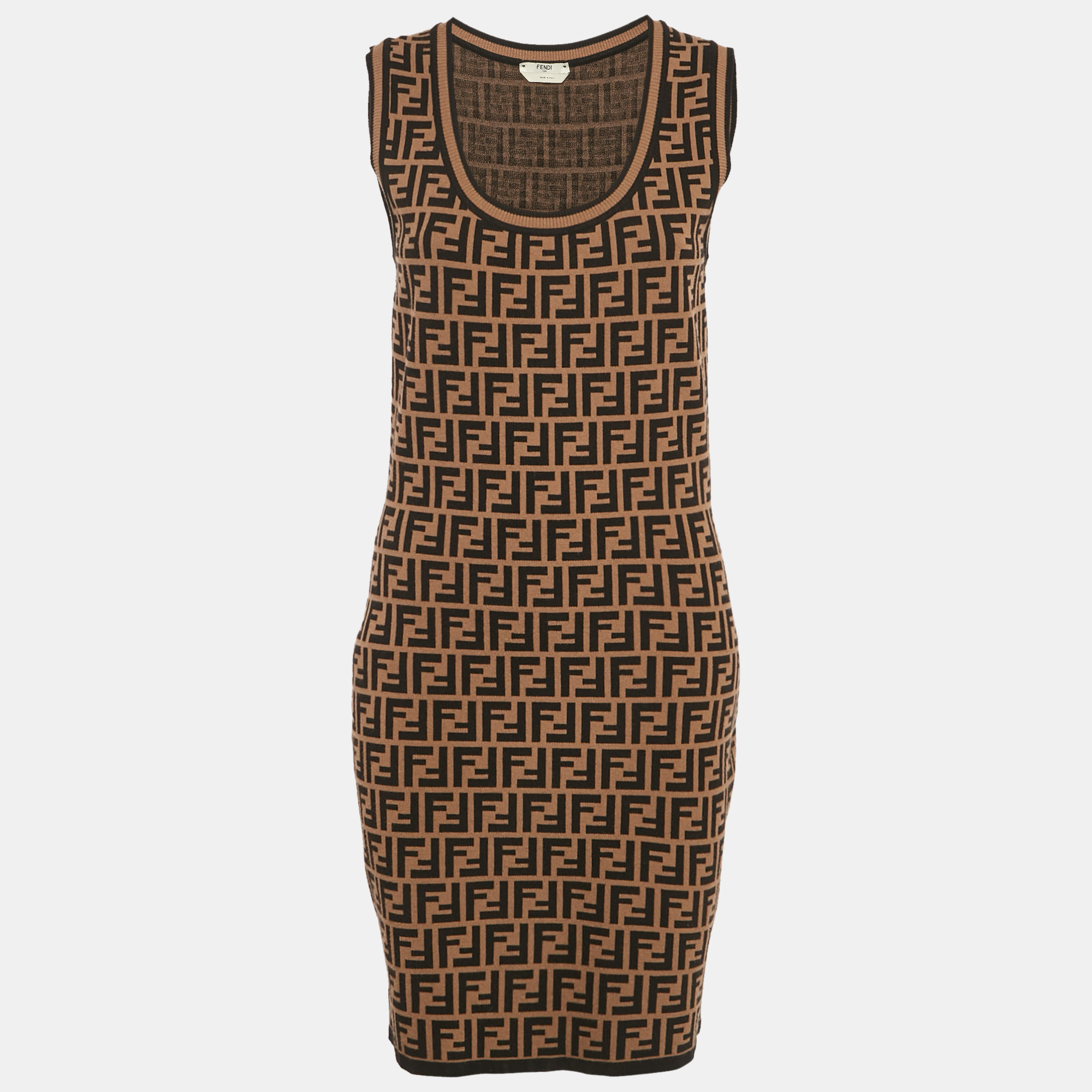 

Fendi Brown FF Motif Stretch Knit Mini Dress M
