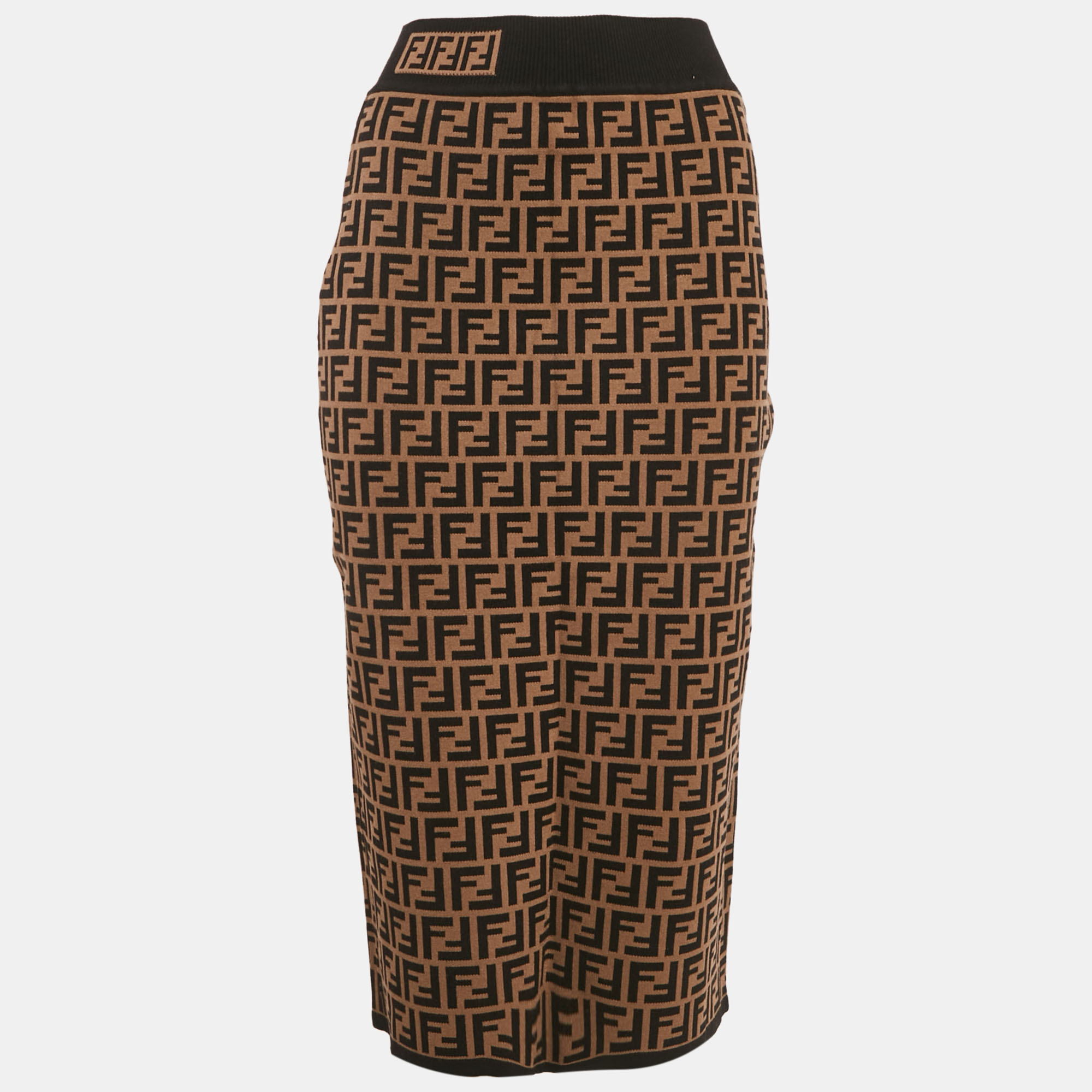 

Fendi Brown Zucca Monogram Knit Midi Skirt M