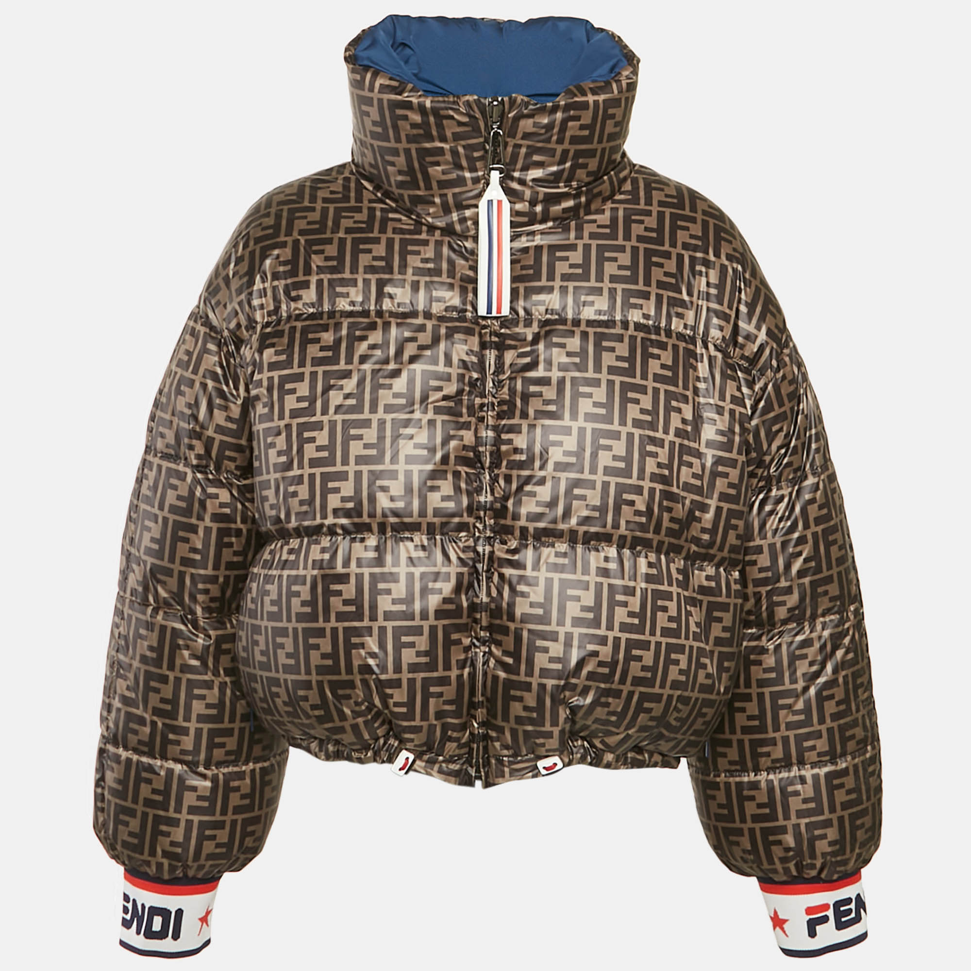 

Fendi x Fila Blue/Brown Zucca Print Synthetic Reversible Down Jacket M