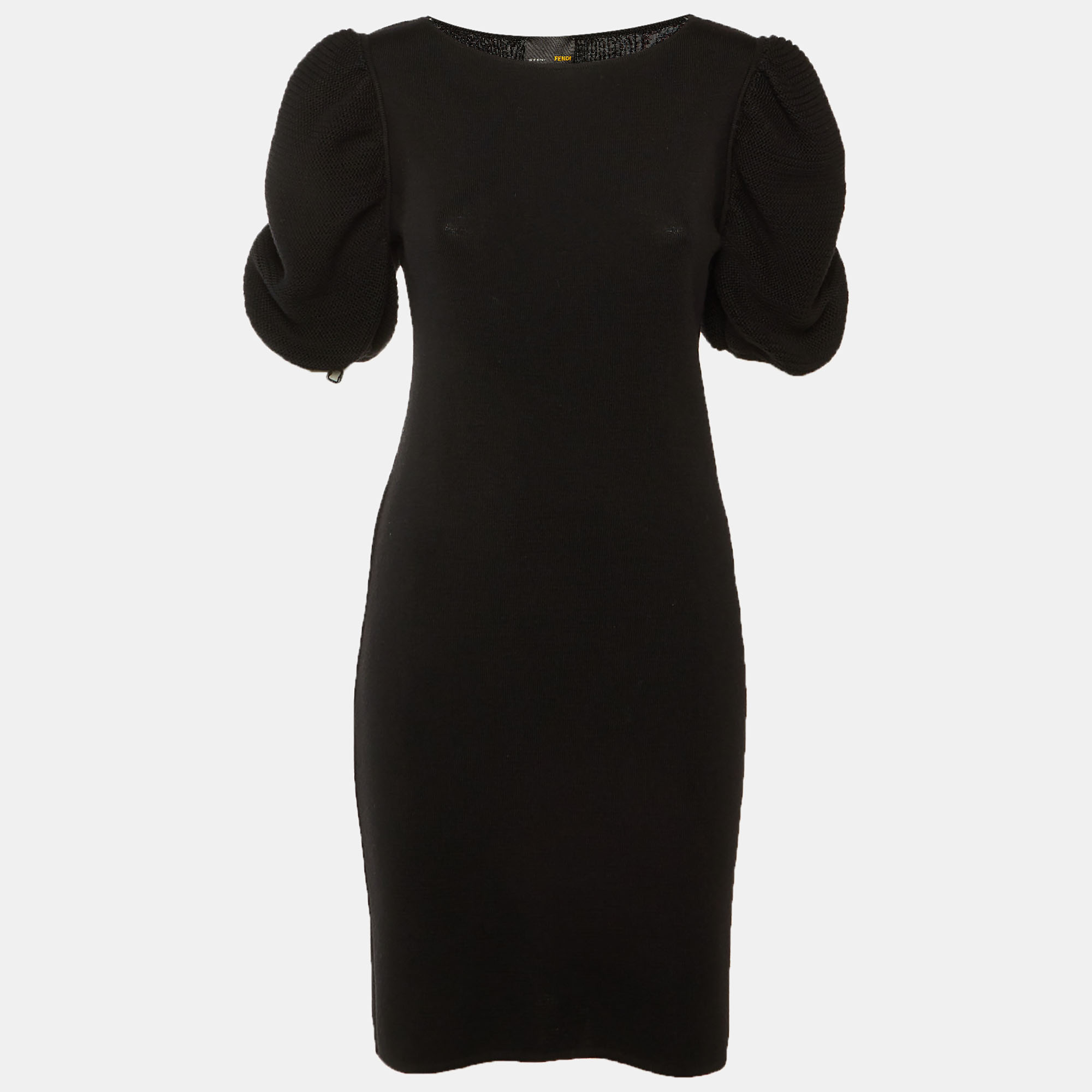 

Fendi Black Merino Wool Puff Sleeve Knee Length Dress M