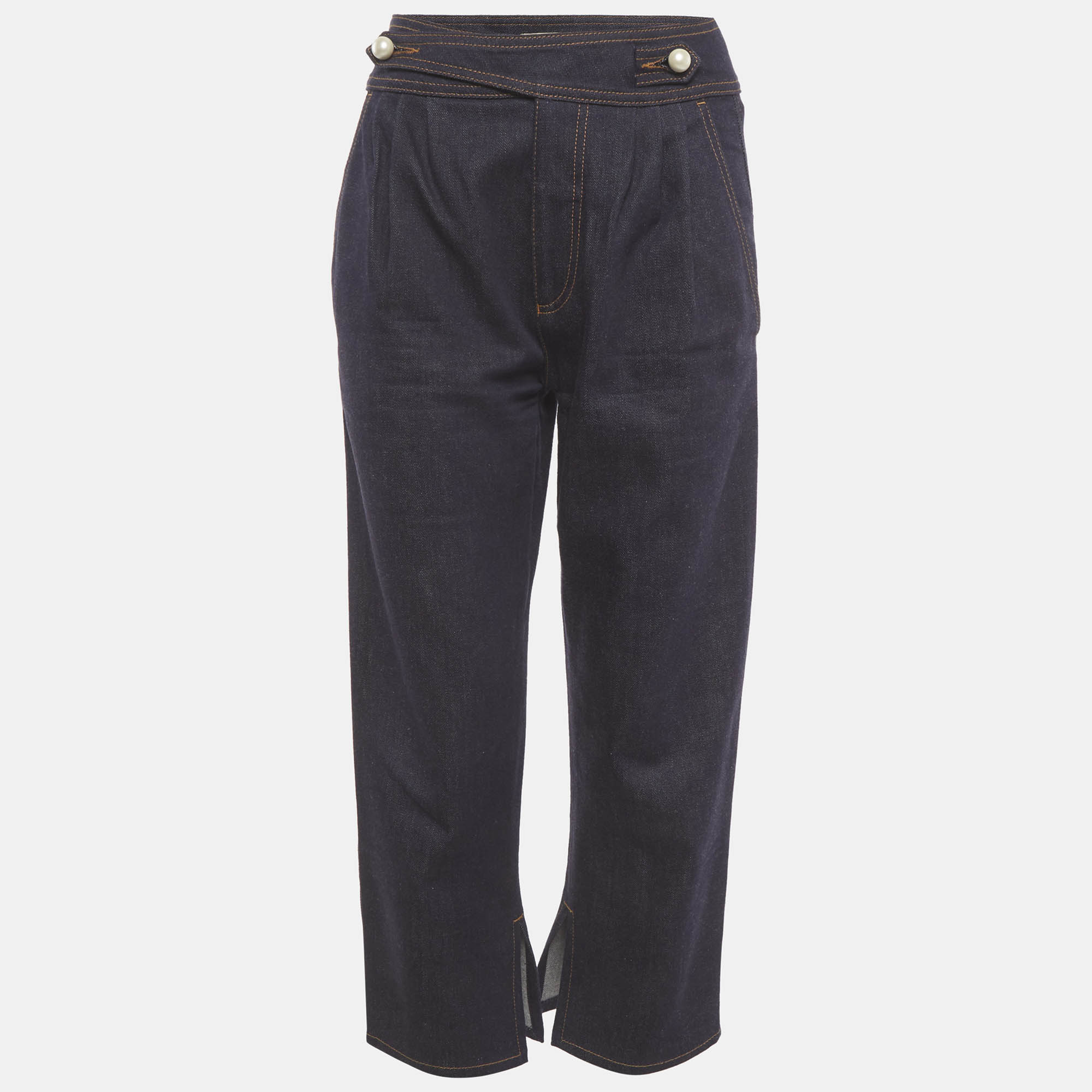 

Fendi Dark Blue Denim Pleated High Rise Jeans S/Waist 25"