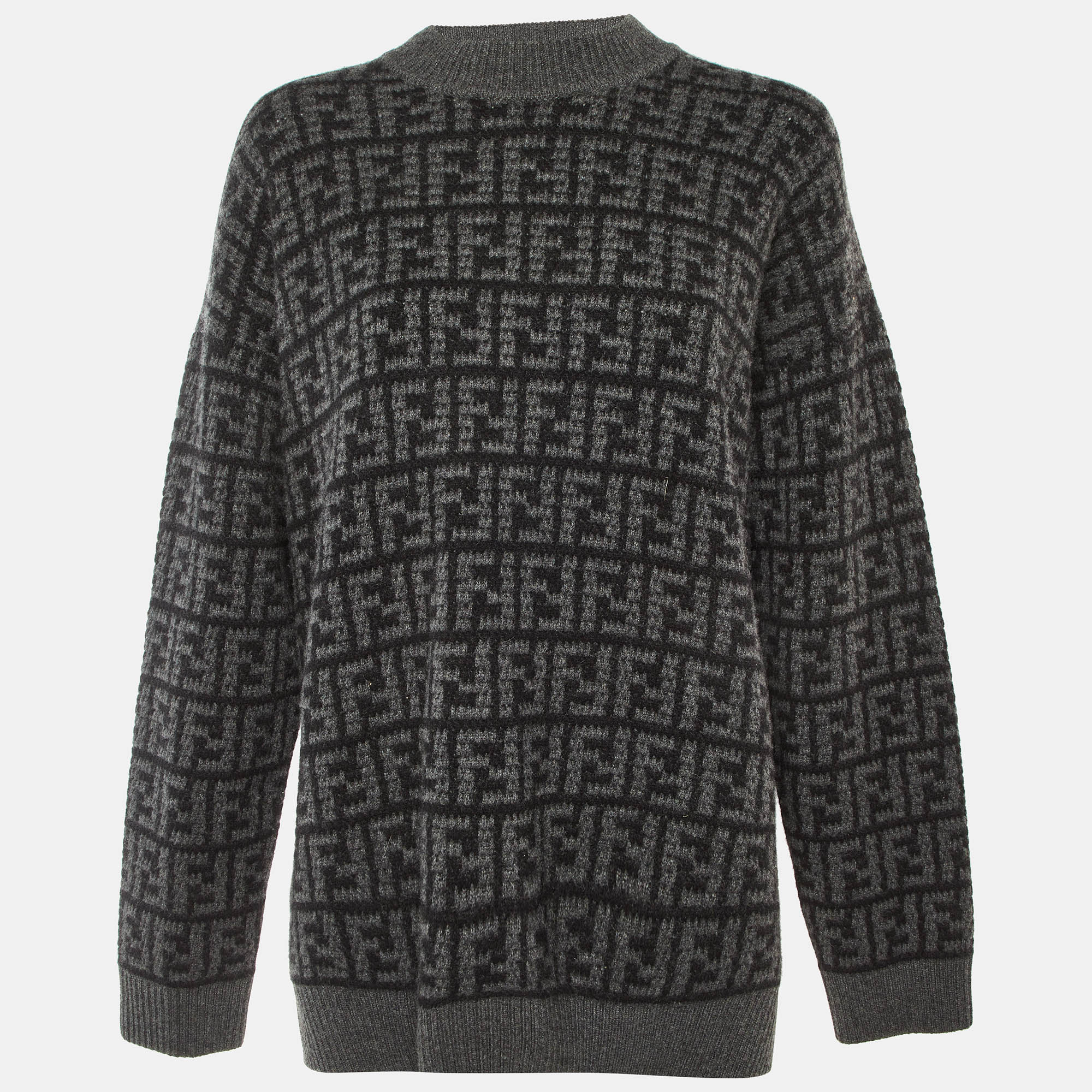 

Fendi Grey/Black FF Monogram Cashmere Mock Neck Pullover M