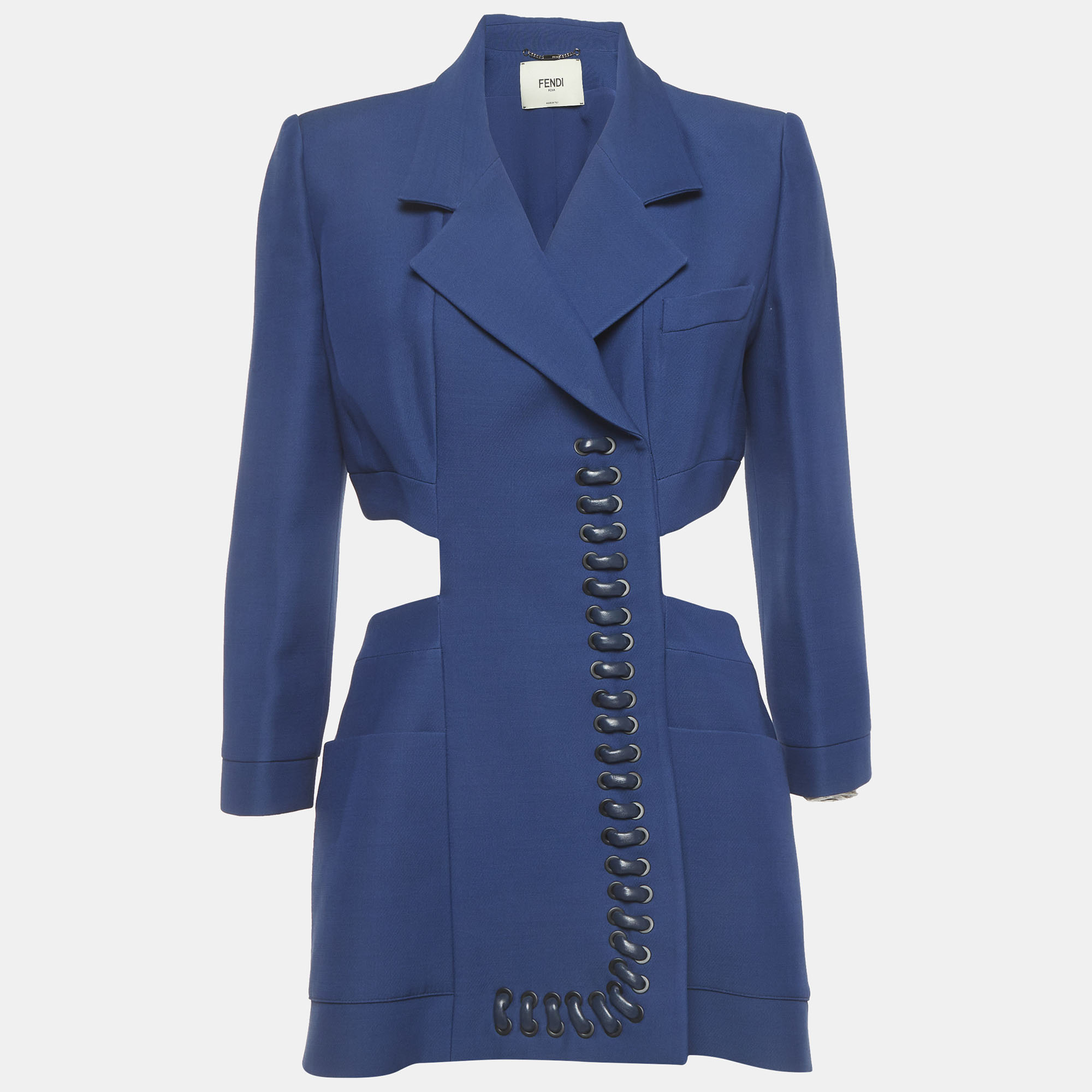 

Fendi Blue Silk Blend Waist Cut-Out Jacket Dress M