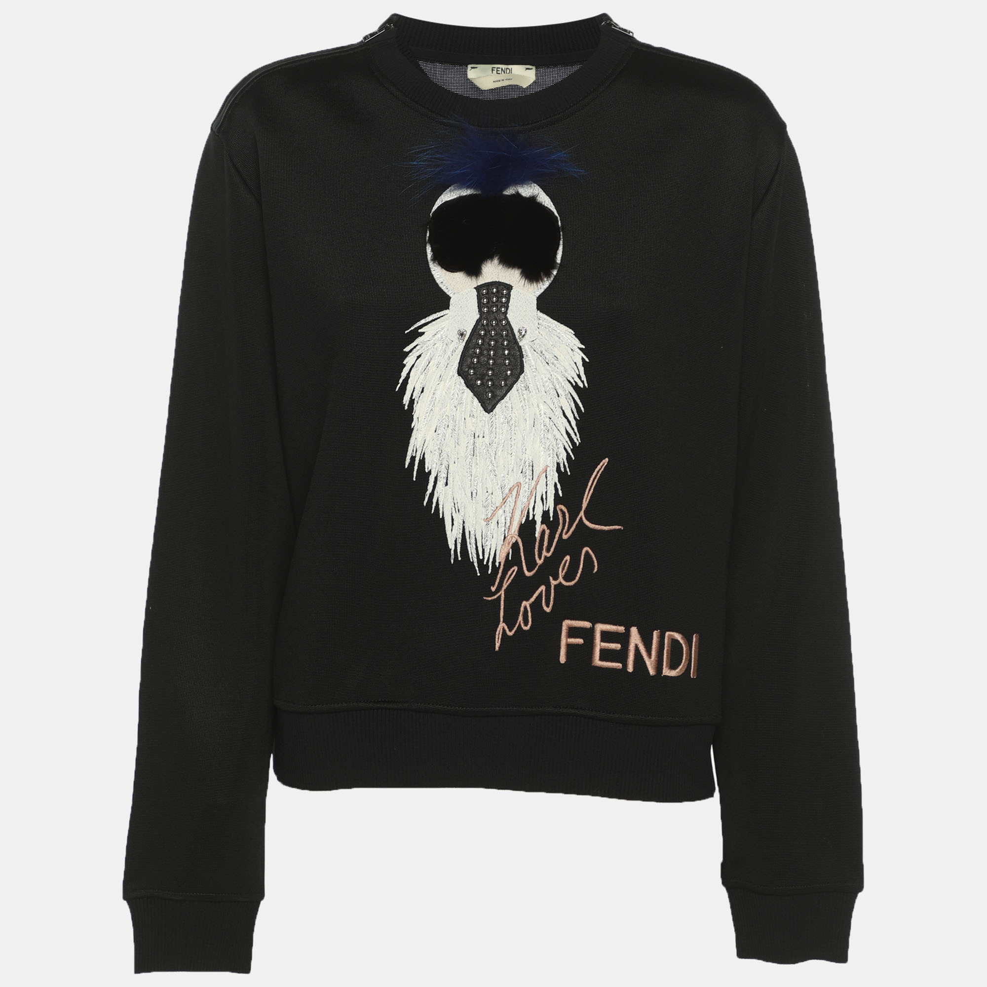 

Fendi Black Jersey Mink Fur Trim Karlito Sweatshirt S