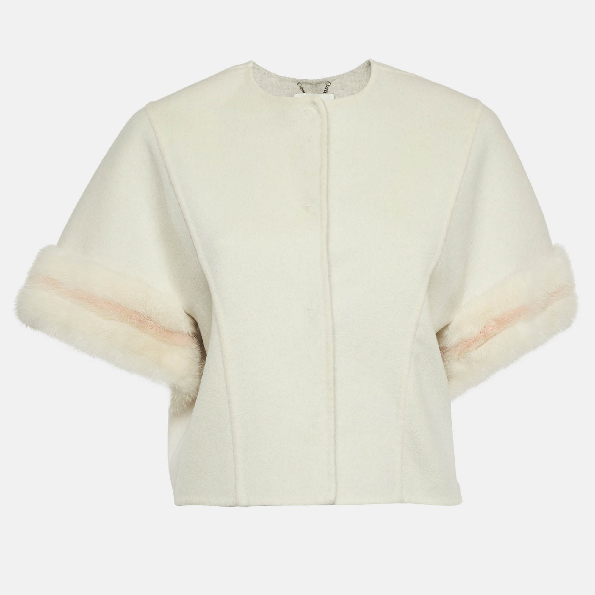

Fendi Cream Cashmere Fur Detail Jacket S