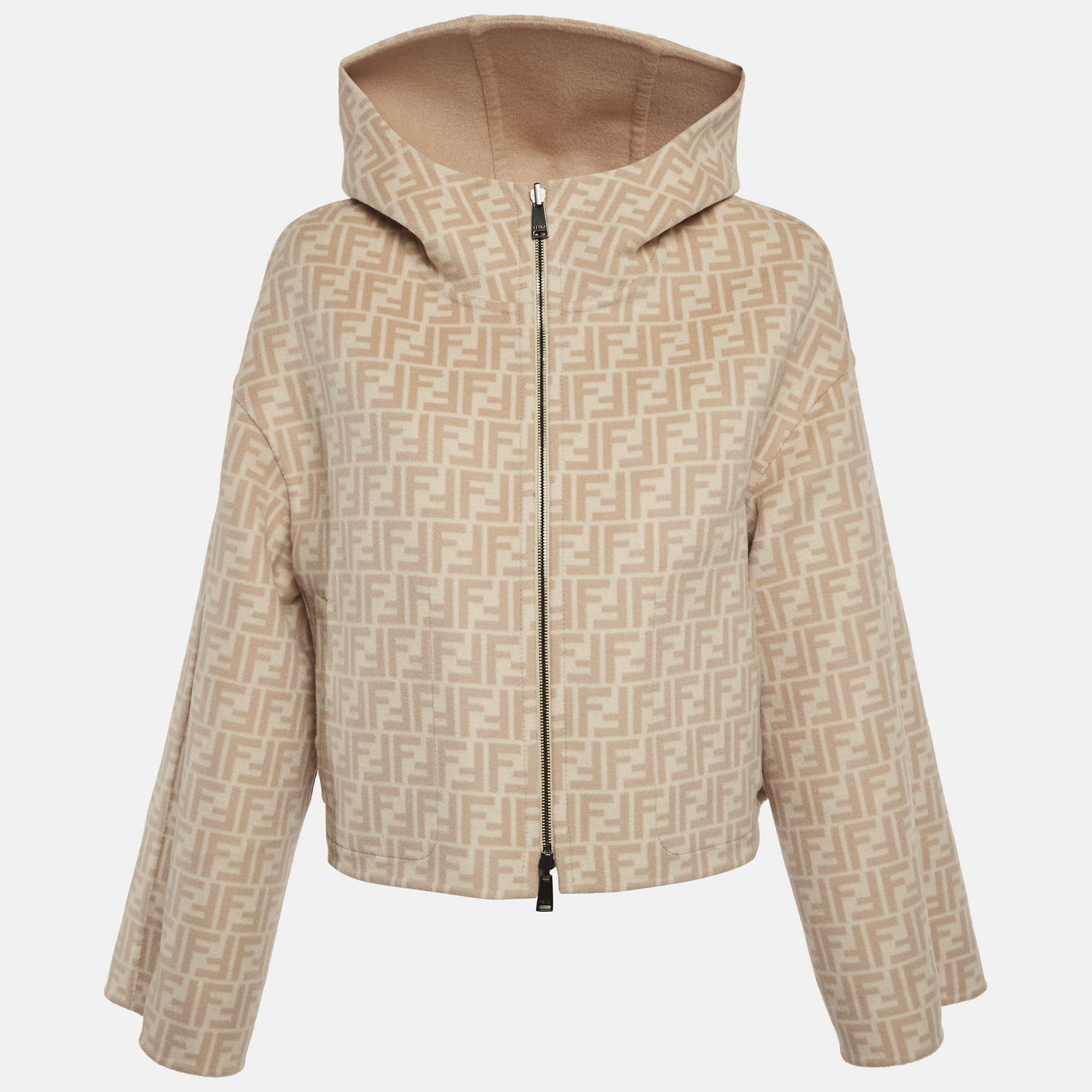 

Fendi Beige Zucca Print Reversible Hooded Jacket L