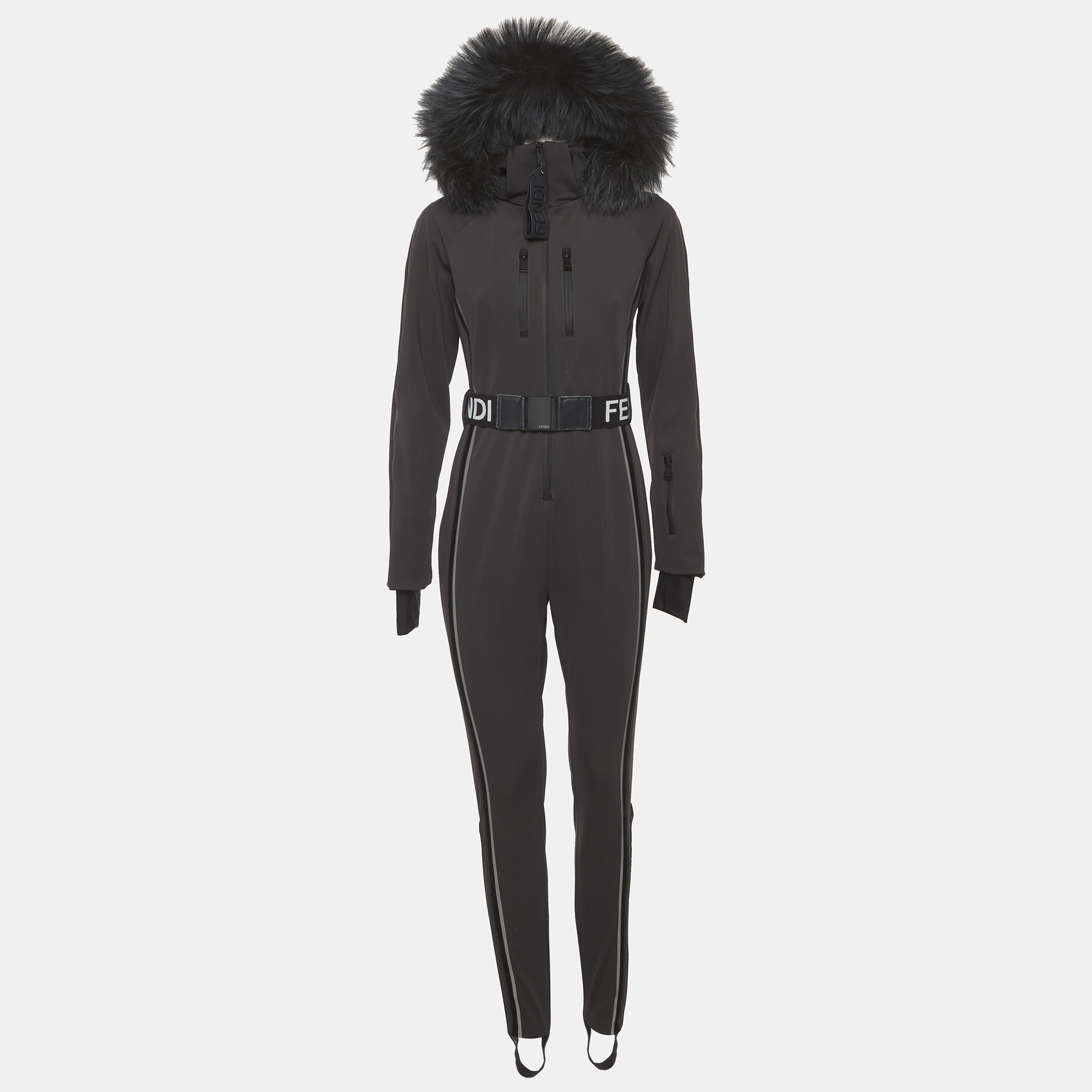 

Fendi Grey Jersey Fur Hooded Ski Jumpsuit S