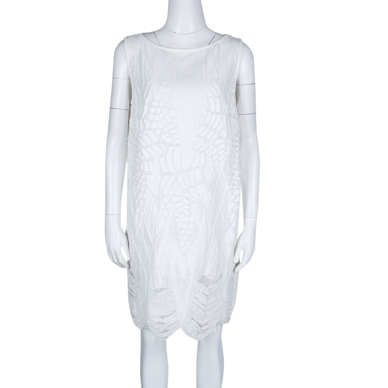 

Fendi White Patterned Distressed Effect Sleeveless Dress