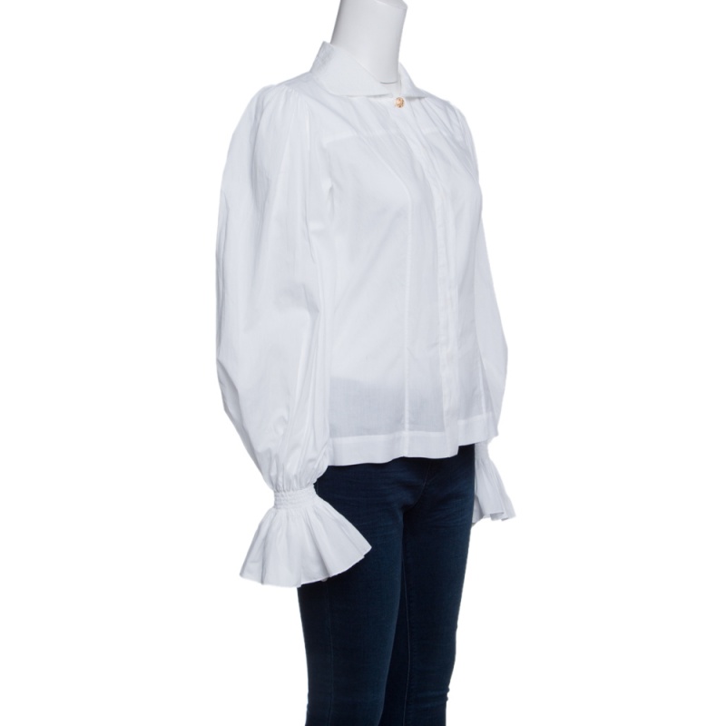 

Fendi White Ruffled Cuff Detail Long Sleeve Shirt