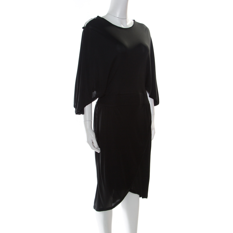 

Fendi Black Cutout Dolman Sleeve Faux Wrap Jersey Dress