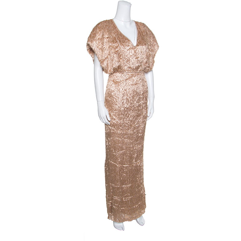 

Fendi Brown Faux Feather Textured Maxi Dress