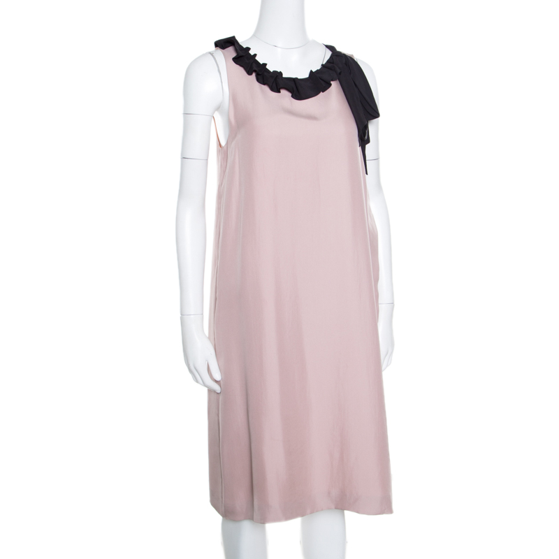 

Fendi Pink Contrast Ruffle Neck Tie Detail Layered Sleeveless Dress