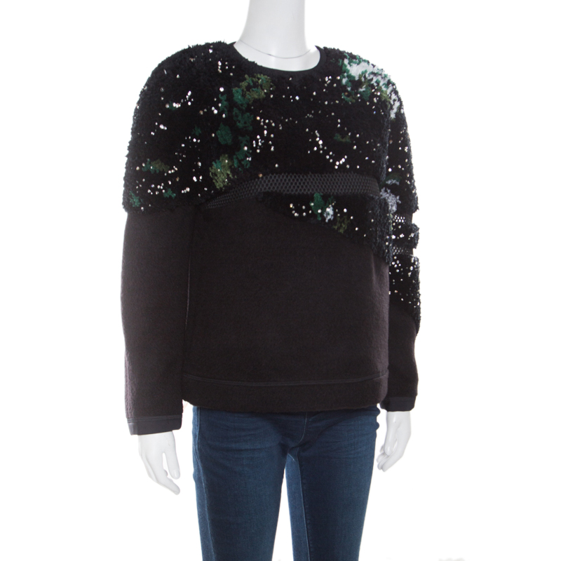 

Fendi Black Fleece Wool and Alpaca Blend Crystal Embellished Long Sleeve Jumper