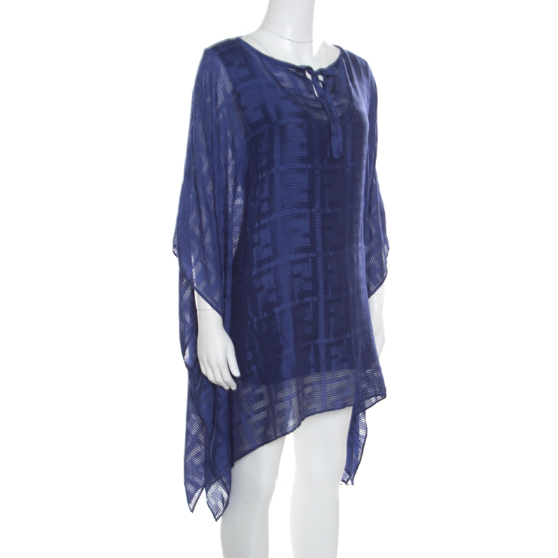 

Fendi Cobalt Blue Logo Patterned Silk Beach Cover up Kaftan ( One Size )