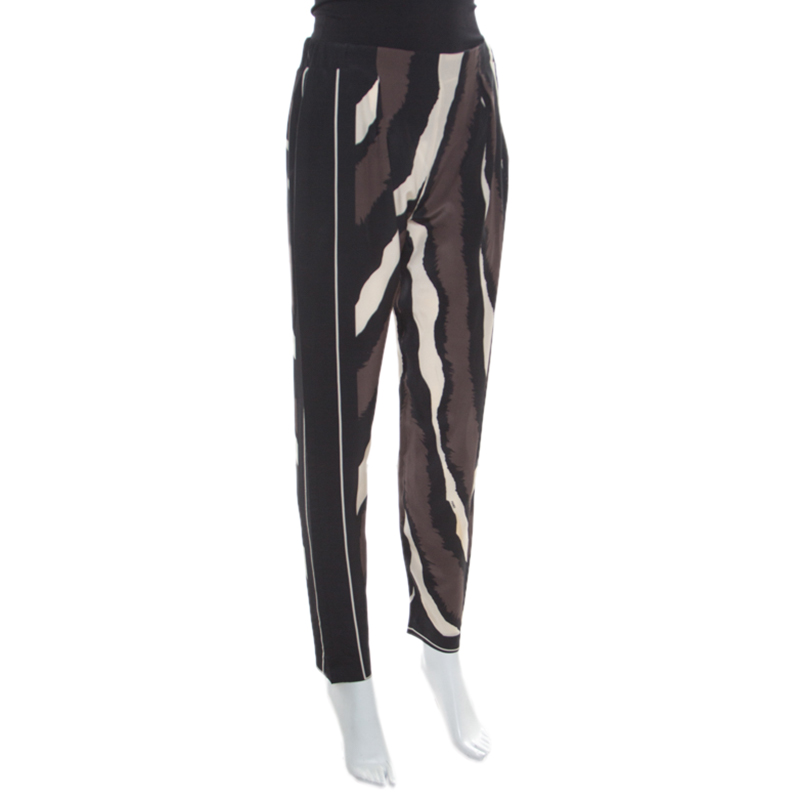 

Fendi Brown Printed Silk Elasticized Waist Tapered Pants