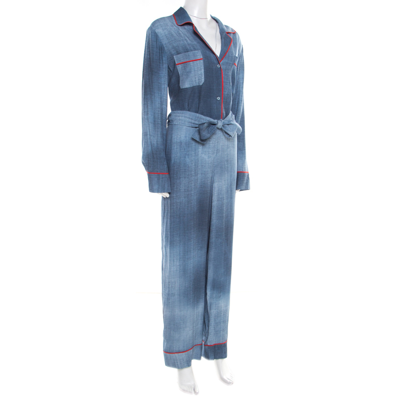 

Fendi Indigo Denim Effect Printed Belted Jumpsuit, Blue