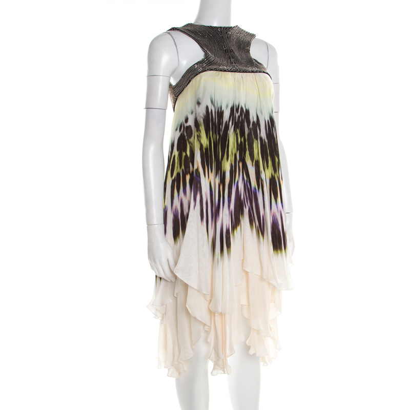 

Fendi Multicolor Beaded Bodice Sleeveless High Low Silk Dress