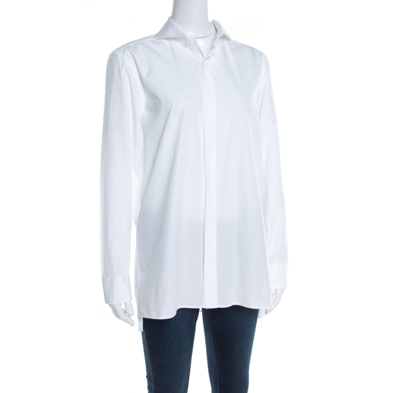 

Fendi White Cotton Poplin Cutaway Collar Long Sleeve Shirt