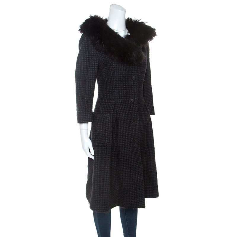 

Fendi Charcoal Grey Wool & Silk Fur Trim Coat