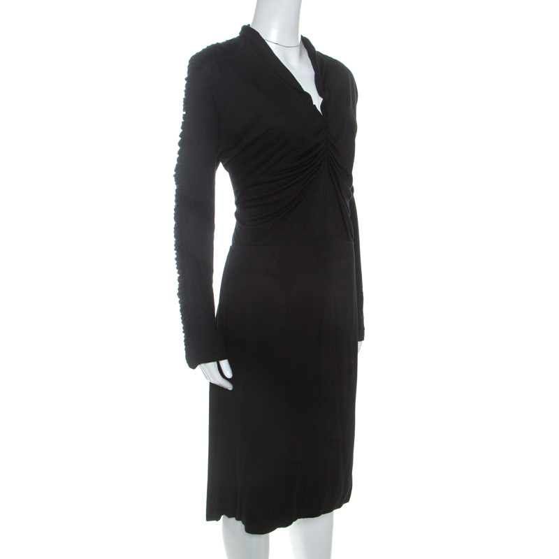 

Fendi Black Knit Ruched Detail Long Sleeve Midi Dress