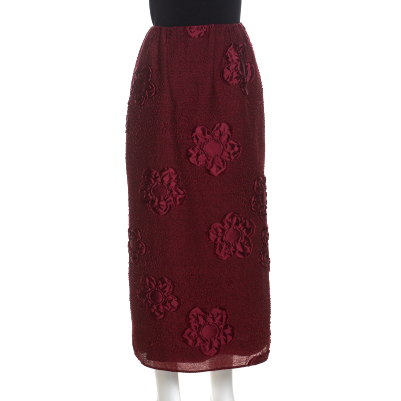 

Fendi Burgundy Floral Jacquard Midi Skirt