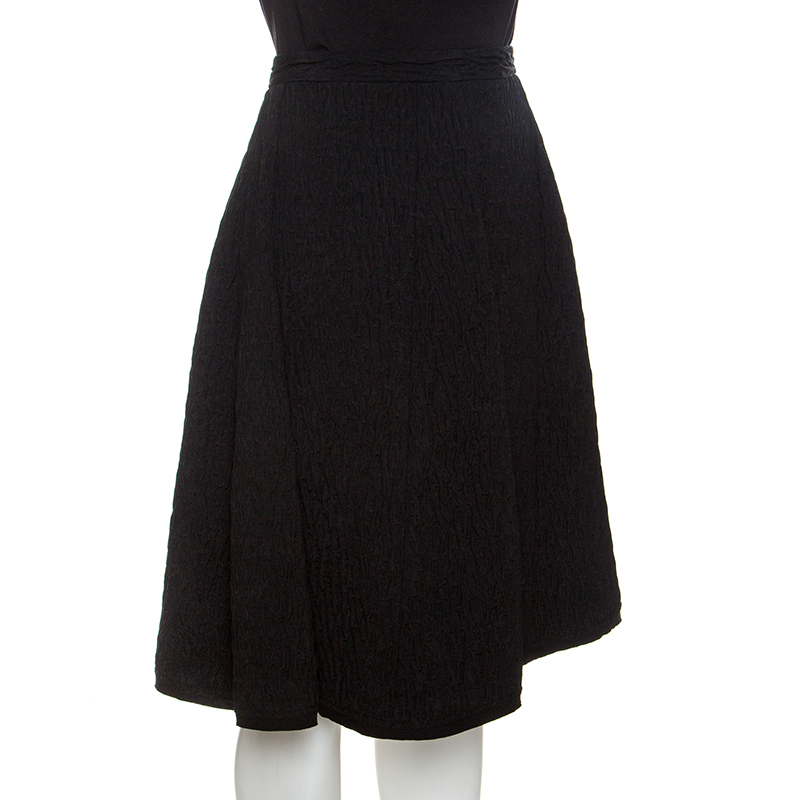 

Fendi Black Textured Wool Gathered Hem Detail Skirt