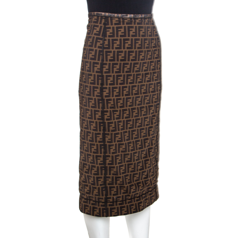 

Fendi Brown Logo Print Stretch Jersey Pencil Skirt