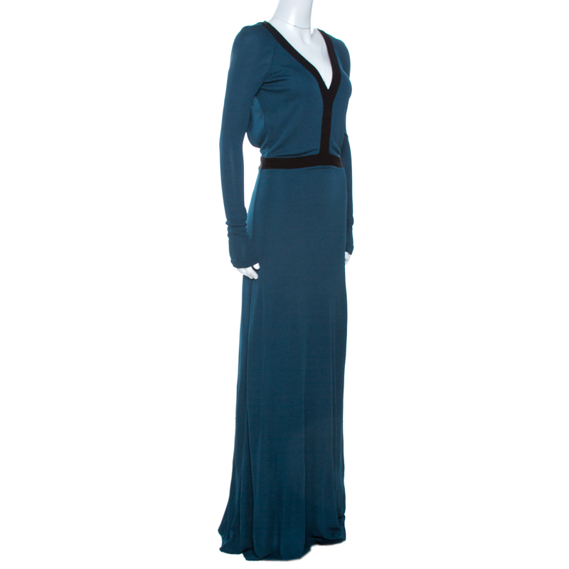 

Fendi Dark Teal Jersey Backless Maxi Dress, Blue