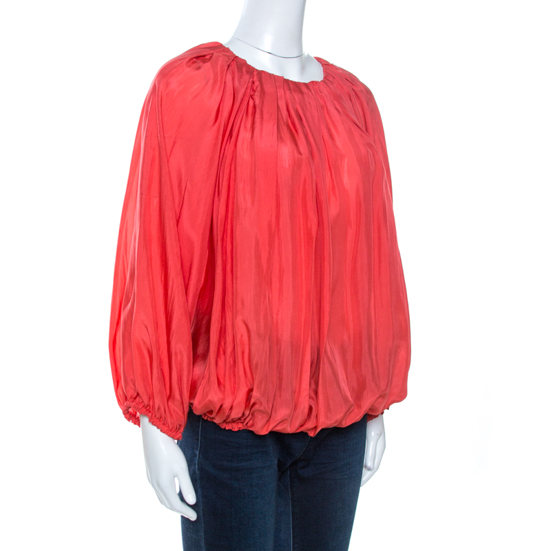 

Fendi Coral Gathered Silk Elasticised Hem Detail Top, Pink