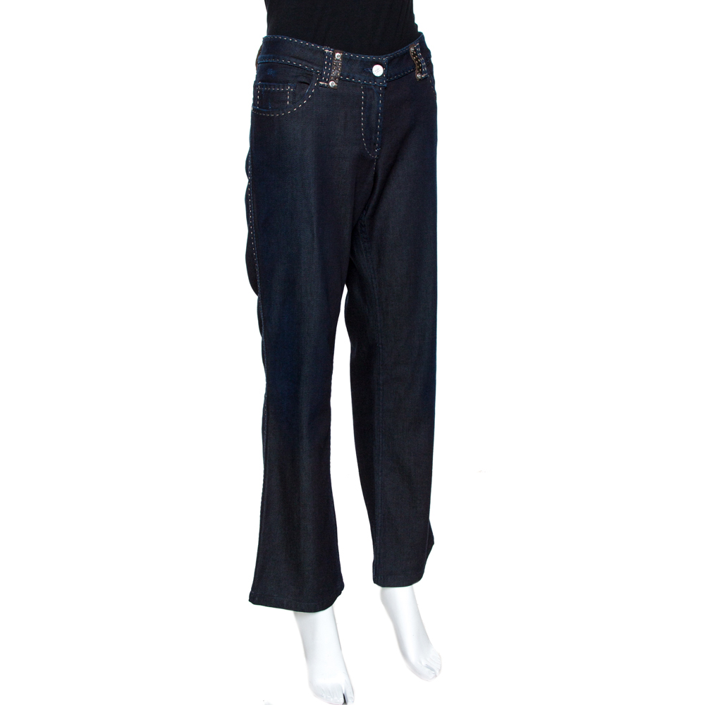 

Fendi Navy Blue Denim Stitch Detail Selleria Straight Leg Jeans