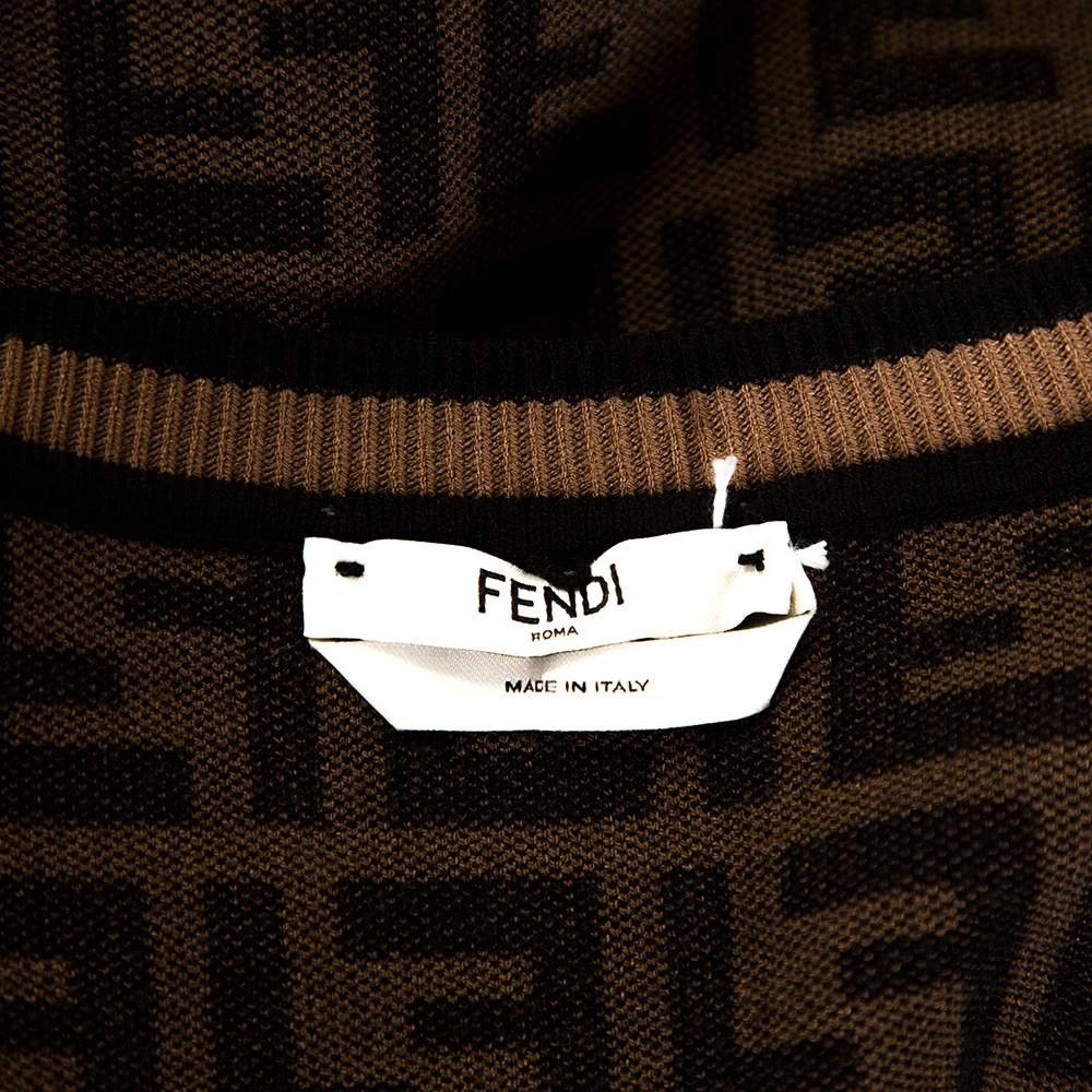 Fendi Black & Brown Zucca Monogram Print Knit Top M Fendi