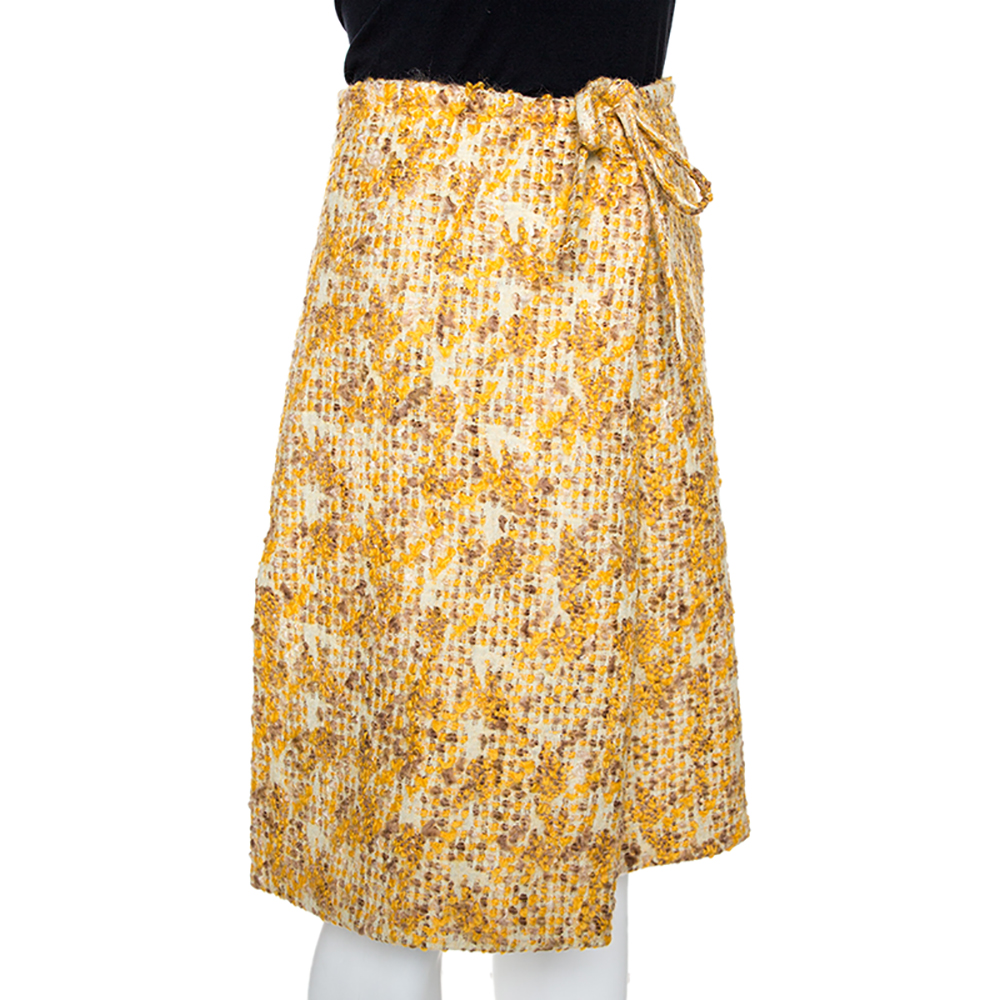 

Fendi Yellow Tweed Side Slit Detail Midi Skirt