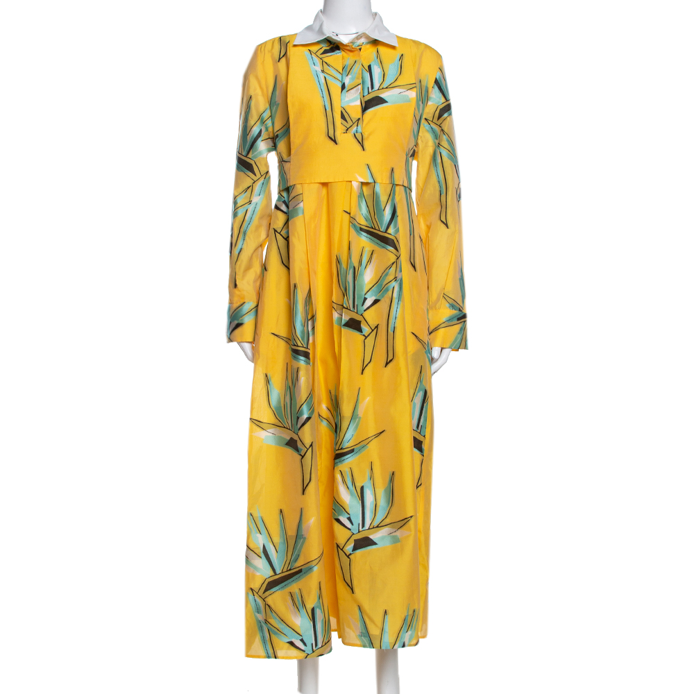 

Fendi Yellow Silk Jacquard Birds of Paradise Flower Dress