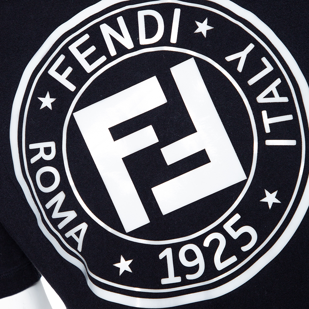 Fendi Black Embossed Logo Print Cotton Fendirama T-Shirt M Fendi | TLC