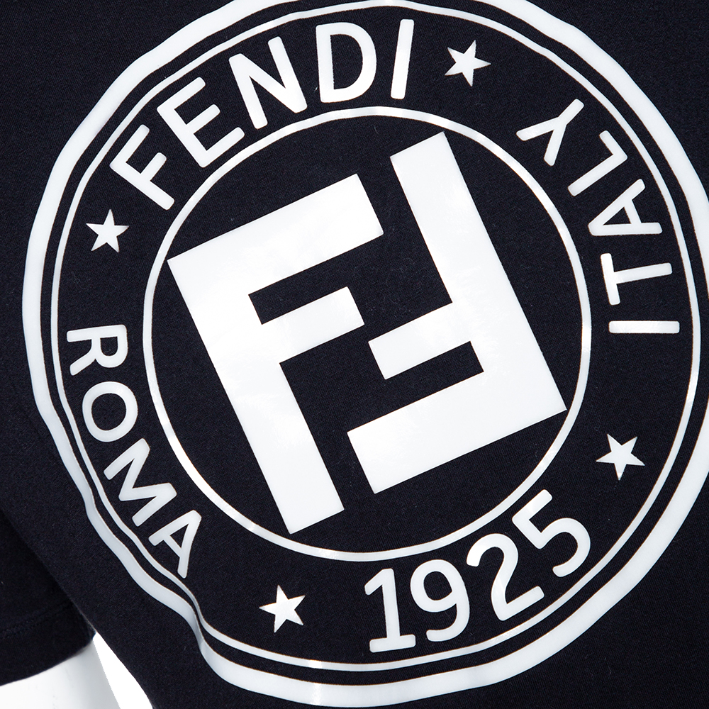 Fendi Black Embossed Logo Print Cotton Fendirama TShirt M Fendi TLC