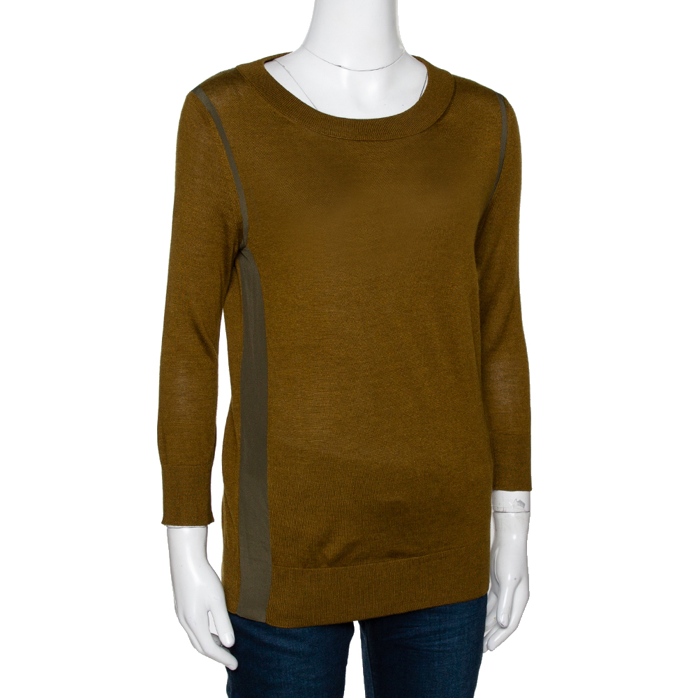 

Fendi Olive Green Cashmere & Silk Trim Long Sleeve Jumper