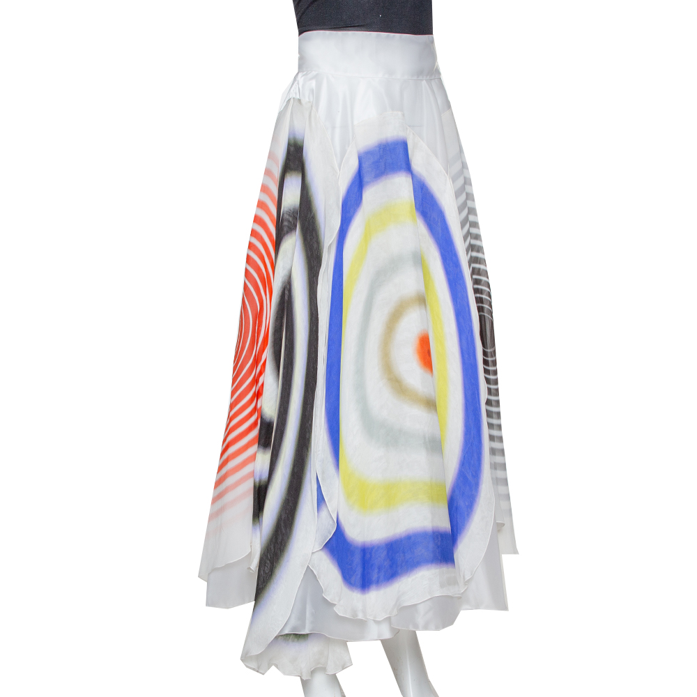 

Fendi White Abstract Print Sheer Layered Maxi Skirt