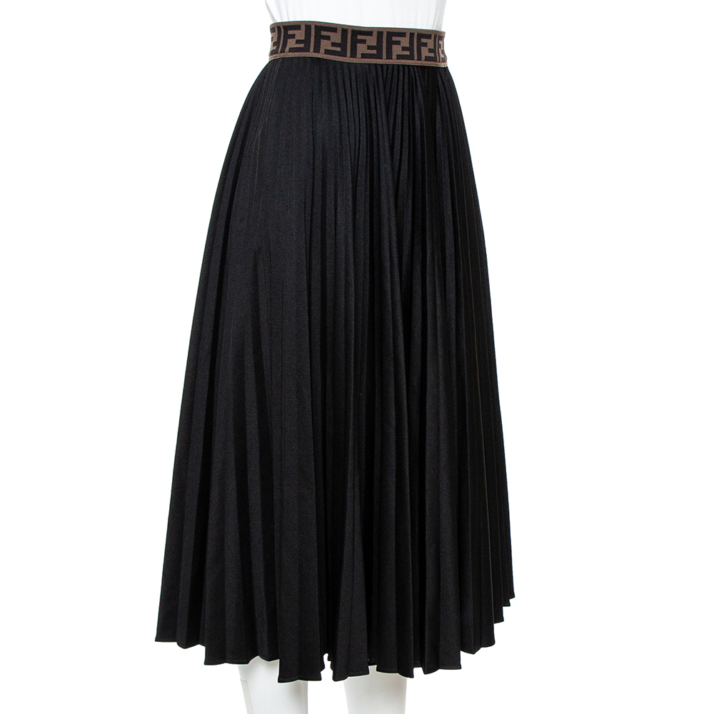 

Fendi Black Techno Jersey FF Logo Trim Pleated Skirt