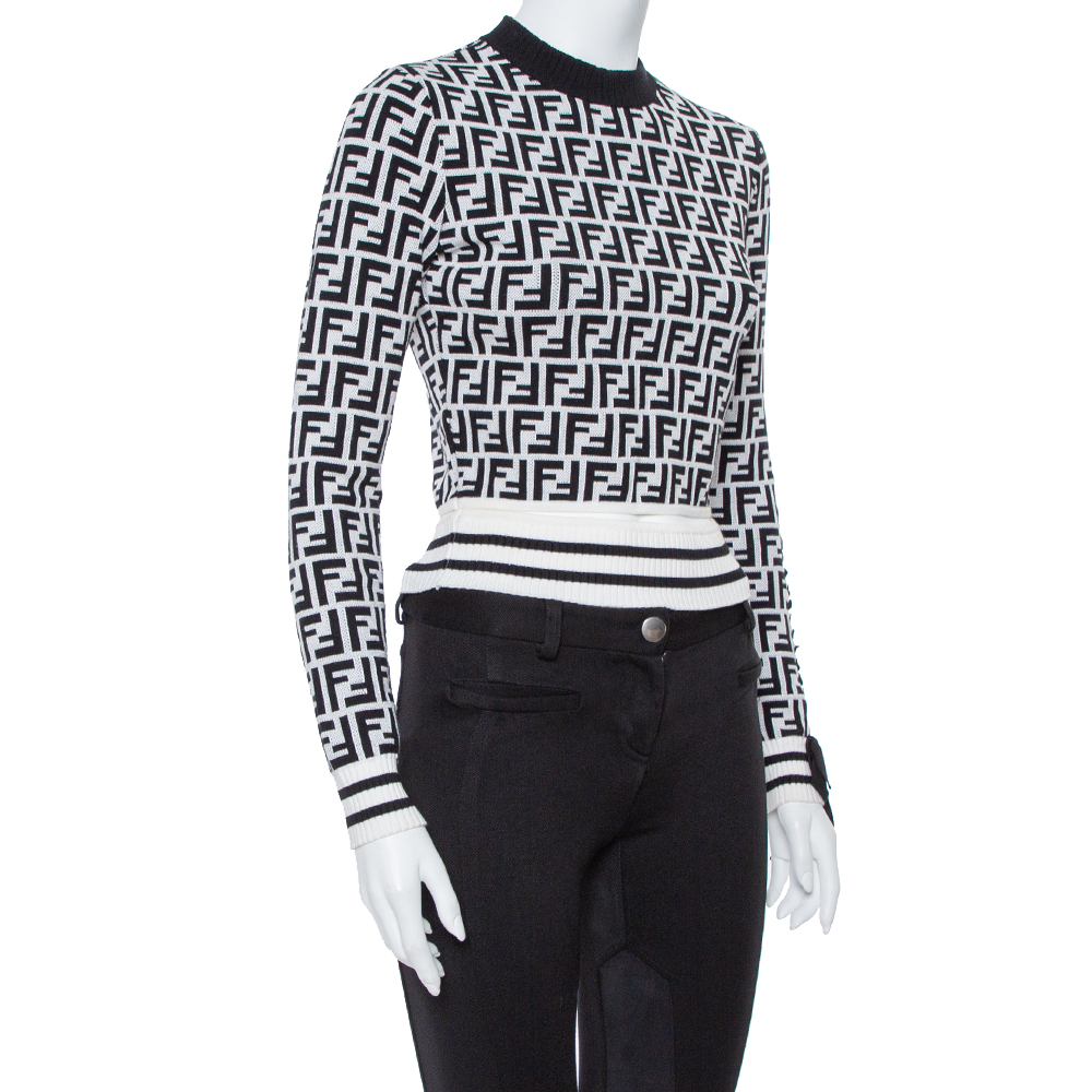 

Fendi Monochrome FF Logo Jacquard Knit Crop Top, White