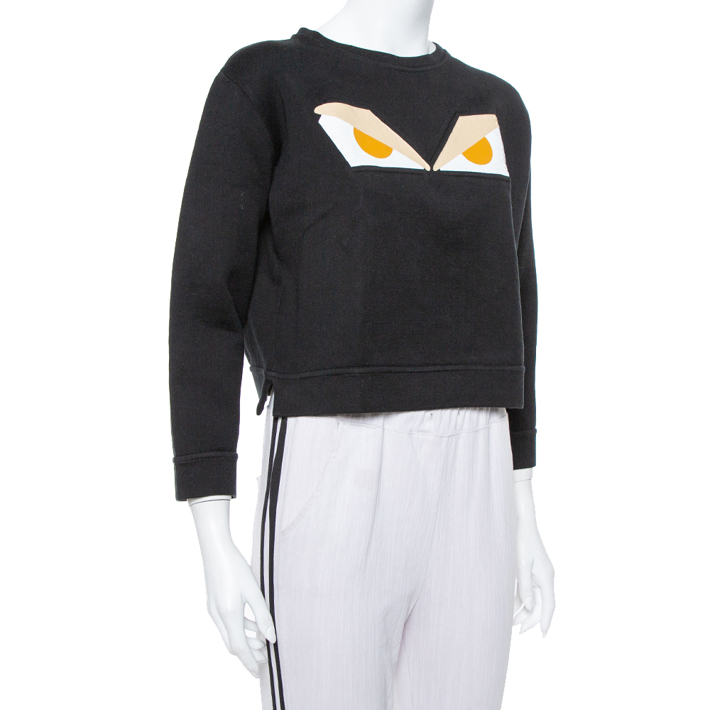 

Fendi Black Cotton Monster Eye Print Cropped Sweatshirt