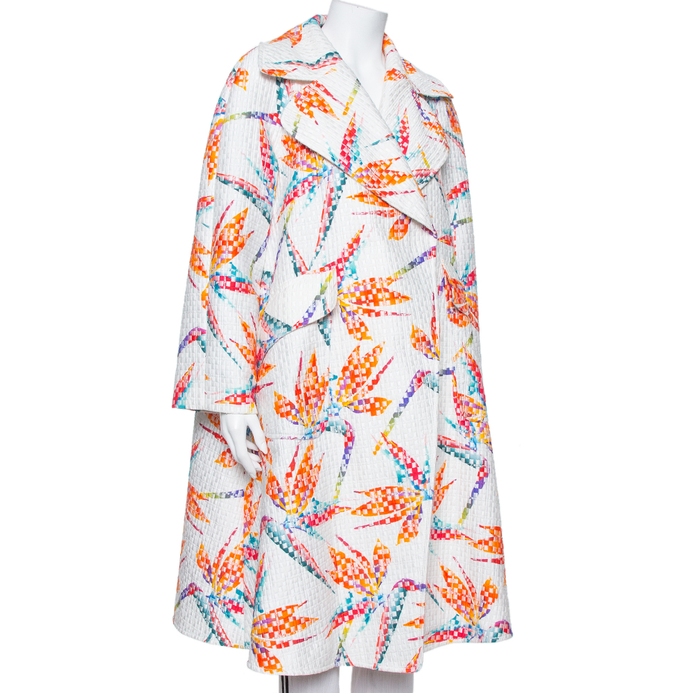 

Fendi White Jacquard Birds Of Paradise Print Oversized Coat