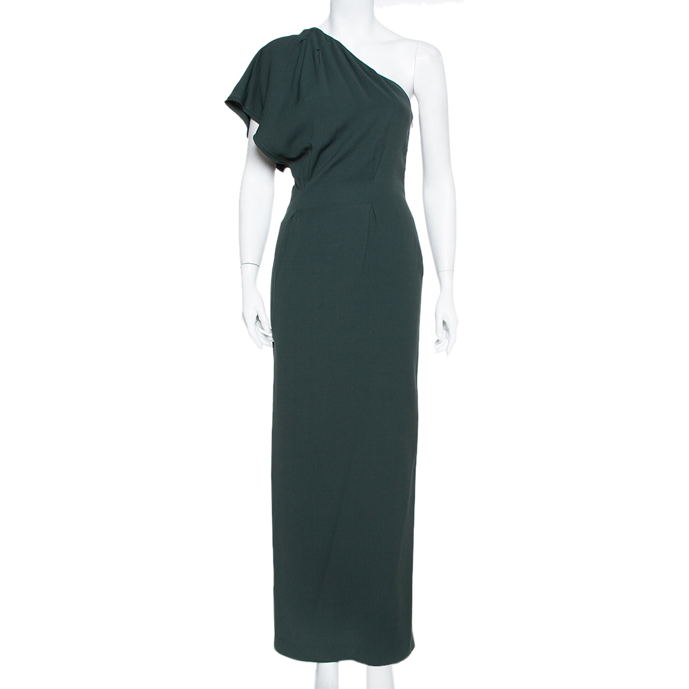 Fendi is known globally for its chic creations that are absolutely worth owning This crepe maxi number comes in a lovely dark green shade and features a flattering silhouette with a one shoulder design. It is equipped with a zip closure and will look great with pointed stilettoes and a studded clutch.